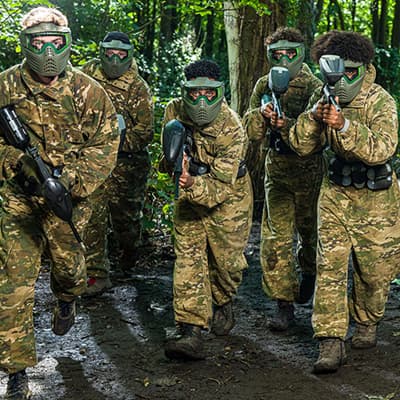 Paintball squad in forest